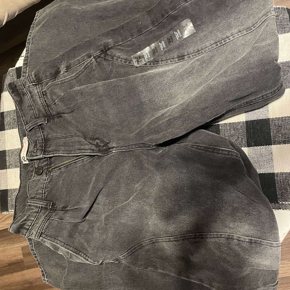 Gray Flare Wide Leg Jeans with Worn Look